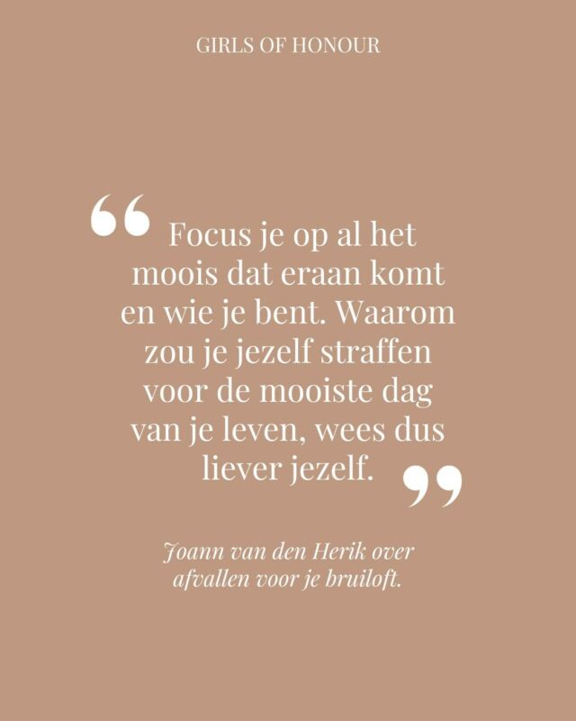Afvallen voor de bruiloft? Daar wil Joann niets van weten: "Focus je op al het moois dat eraan komt en op wie je bent. Denk aan de liefde die gevierd wordt en hoe fijn dat is. Waarom zou je jezelf straffen voor de mooiste dag van je leven, wees dus wat liever voor jezelf."⁠
⁠
In de nieuwste TROUWEN lees je het hele interview met @joannvdherik over zelfliefde en afvallen voor je bruiloft. Hij is nu in de boekhandels verkrijgbaar of te bestellen via de 🔗 in onze bio.